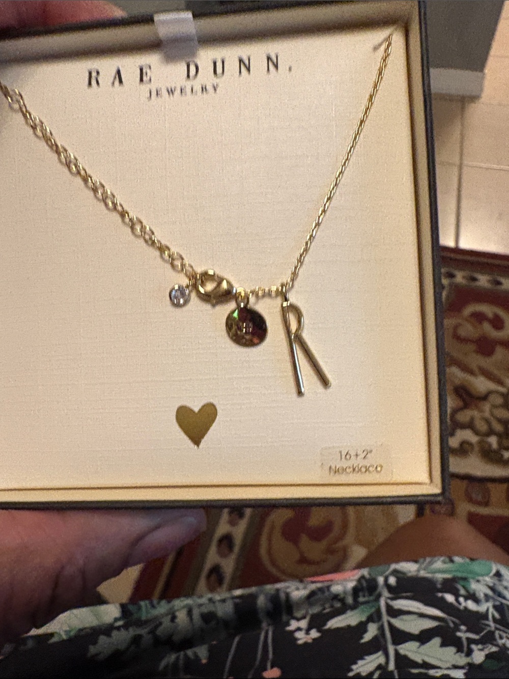 Rae Dunn Gold Initial R Charm Necklace with Accent Discs